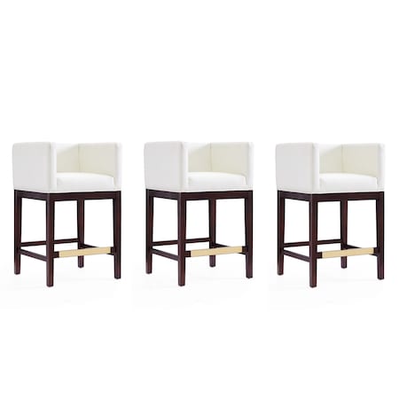 Manhattan Comfort Kingsley Counter Stool in Ivory and Dark Walnut, PK3 3-CS005-IV